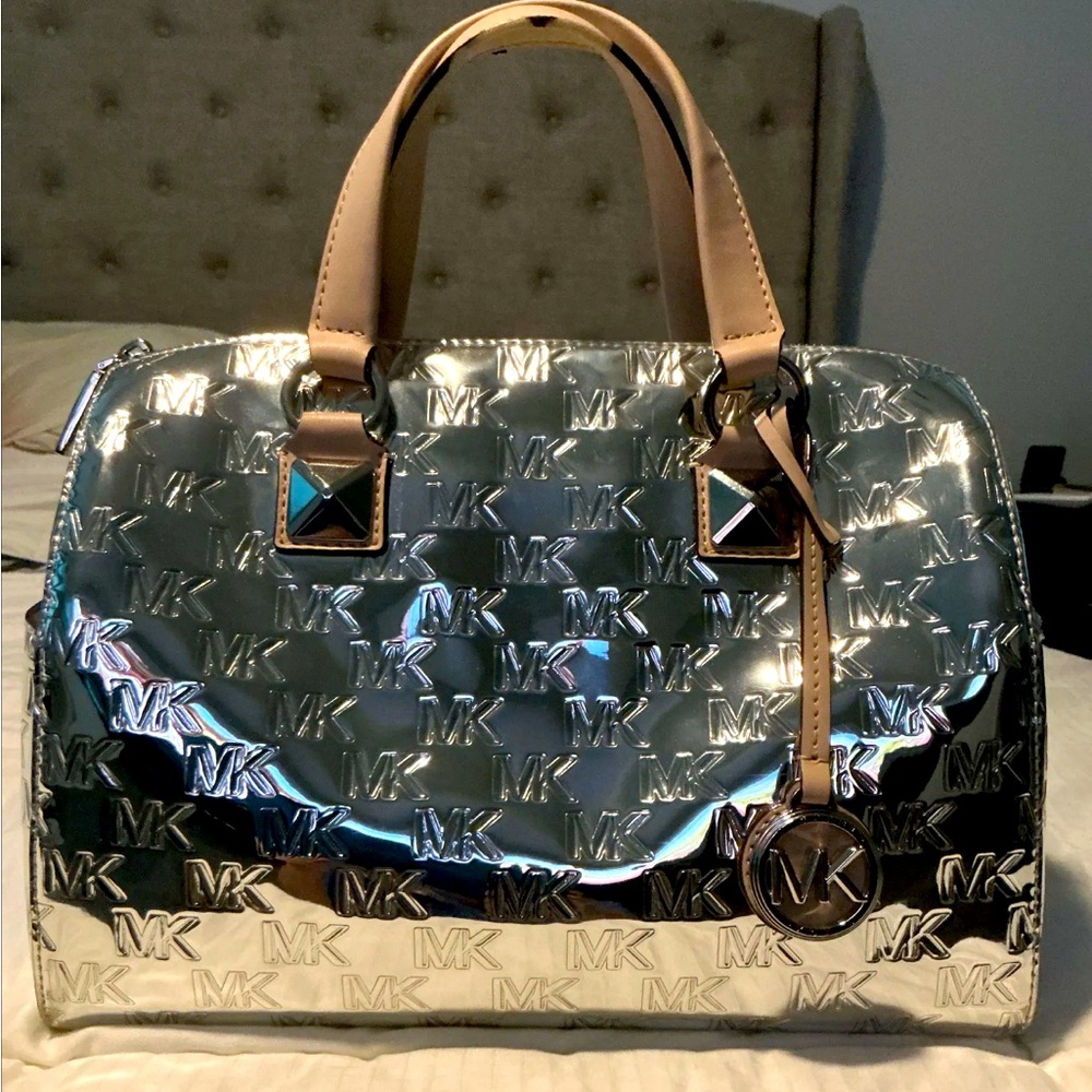 Michael Kors Grayson Metallic Silver Satchel